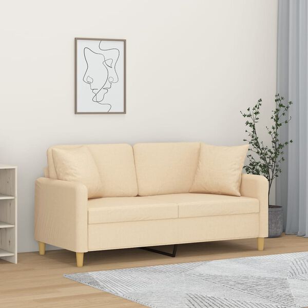 vidaXL 2-sitssoffa med kuddar&dynor gr&auml;ddvit 140 cm tyg