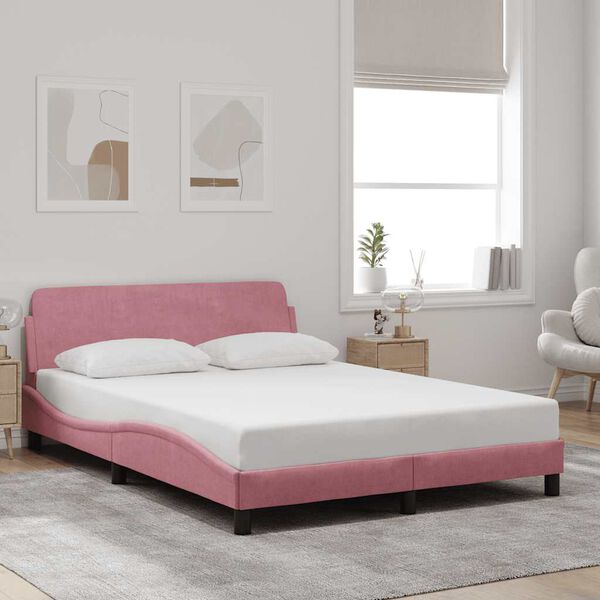 vidaXL Bed Frame with Headboard "Dover" Pink 140x200 cm Velvet