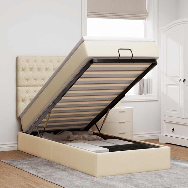 vidaXL Ottoman s&auml;ngram med madrass gr&auml;ddvit 90x190 cm tyg