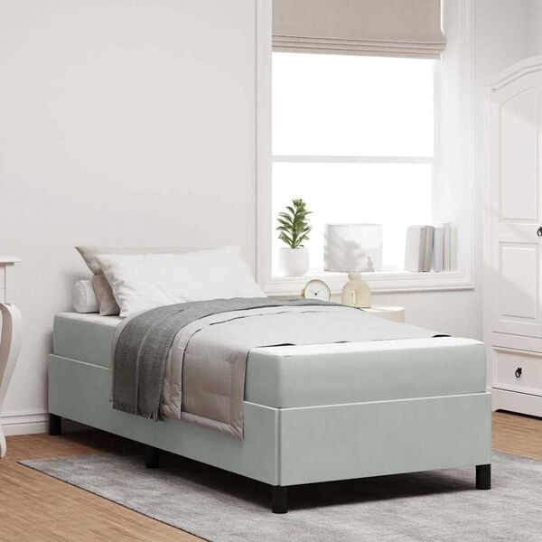 vidaXL S&auml;ngram med madrass Ljusgr&aring; 90 x 200 cm tyg