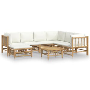 vidaXL Loungegrupp 8 delar gr&auml;ddvita dynor bambu