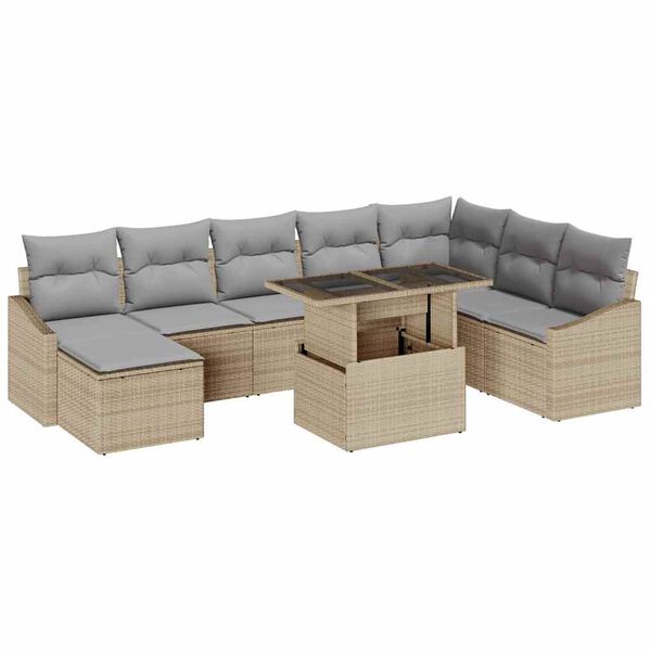 vidaXL Soffset med kudde 9 pcs Beige och Ljusgr&aring; konstrotting