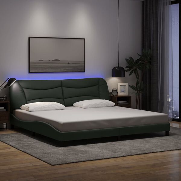 vidaXL Bed Frame with LED without Mattress "Hvar" Dark Grey 200x200 cm Fabric