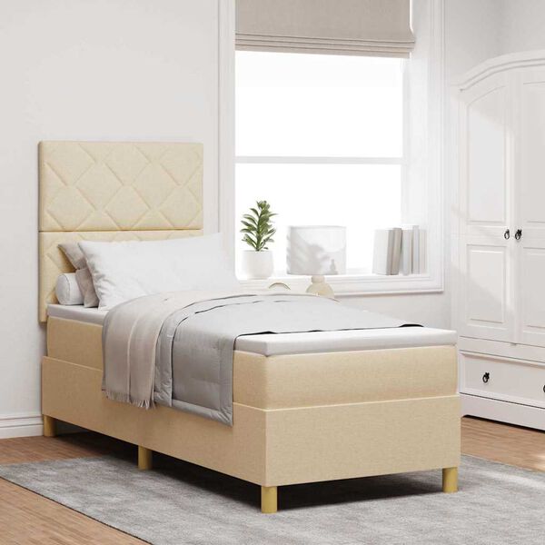 vidaXL B&auml;ddfj&auml;der med madrass med huvudgavel Kr&auml;m 80 x 200 cm tyg