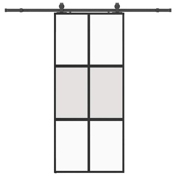 vidaXL Skjutd&ouml;rr med beslagssats svart 90x205 cm h&auml;rdat glas