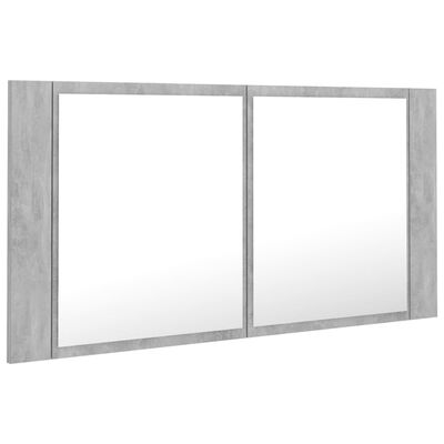 vidaXL Spegelskåp med LED betonggrå 90x12x45 cm