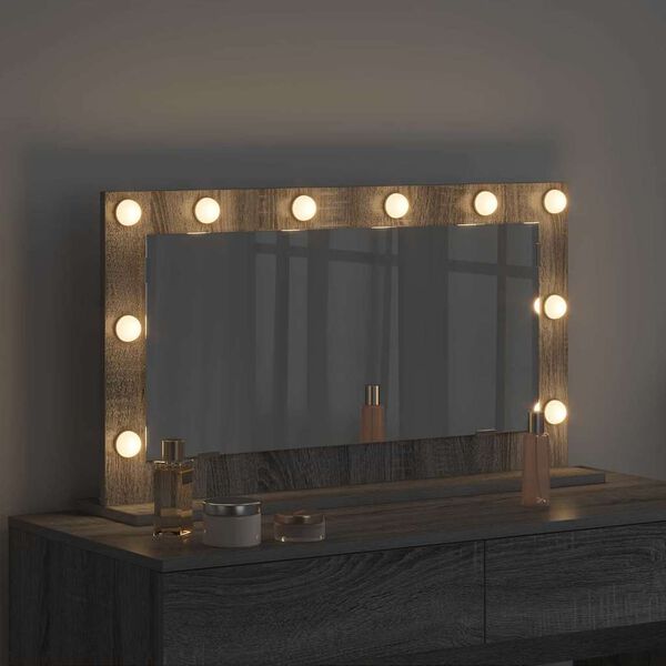 vidaXL Smink Spegel med LED -remsljus Grå Sonoma 80 x 45 x 18 cm