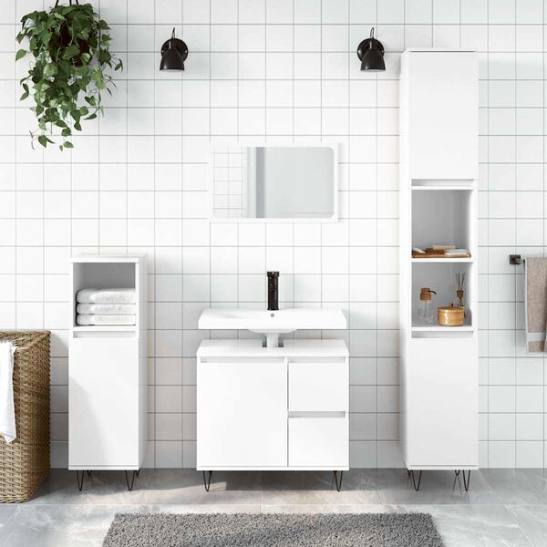 vidaXL Badrumsskåp vit högglans 65x33x60 cm konstruerat trä