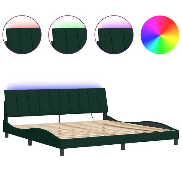 vidaXL Bed Frame with LED without Mattress "Hanko" Dark Green 200x200 cm Velvet