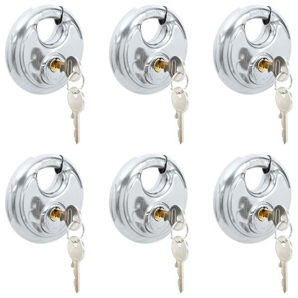 vidaXL Discus-l&aring;s med nycklar 6 pcs Silver 9 x 2.8 x 9 cm