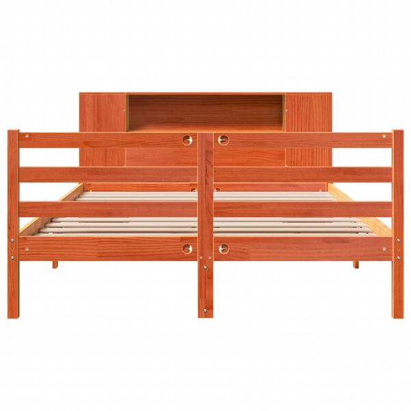 vidaXL S&auml;ng med bokhylla utan madrass vaxbrun 150x200cm massiv furu