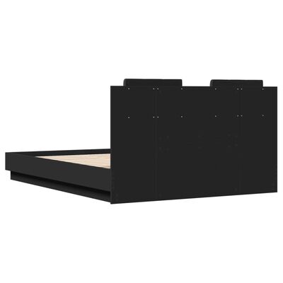 vidaXL Sängram med huvudgavel och LEDs svart 140x190 cm