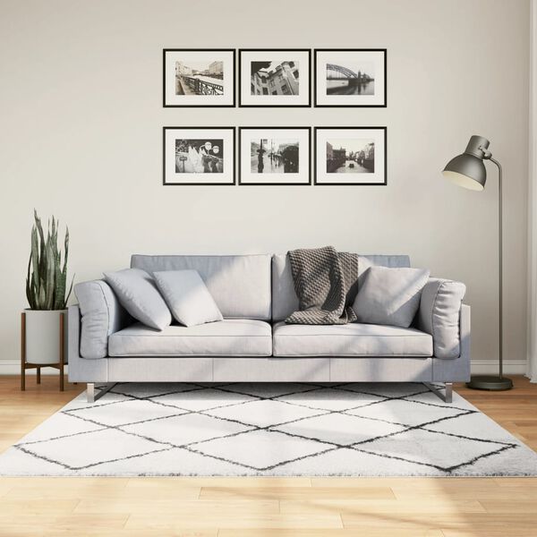 vidaXL Ryamatta PAMPLONA lång lugg modern gräddvit & svart 160x160 cm