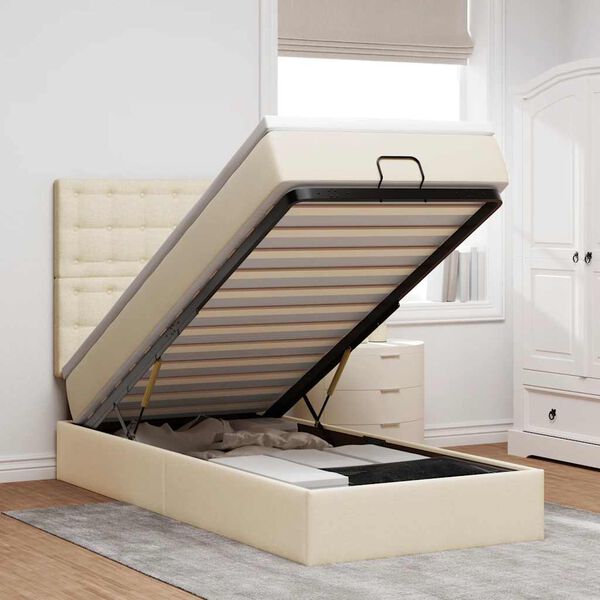 vidaXL Ottoman s&auml;ngram med madrass gr&auml;ddvit 80x200 cm tyg