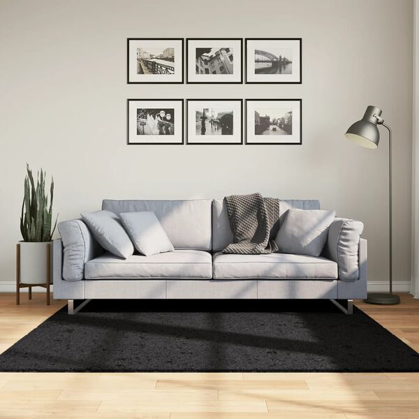 vidaXL Ryamatta PAMPLONA l&aring;ng lugg modern svart 160x160 cm
