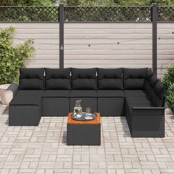 vidaXL Tr&auml;dg&aring;rdsoffset 9 pcs Svart Poly rattan