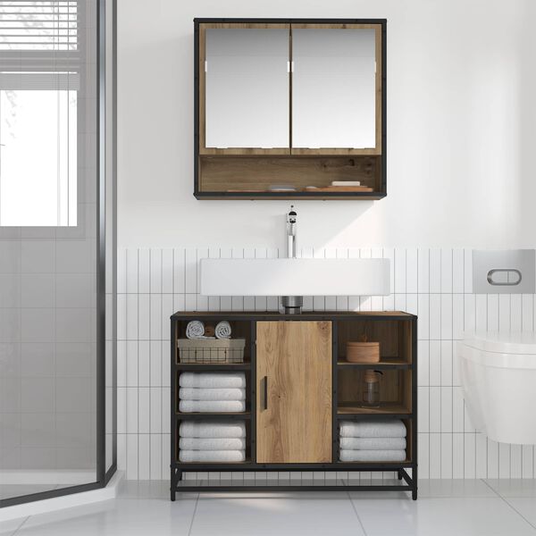 vidaXL Badrumsm&ouml;belset med hylla 2 pcs Artisan Ek Konstruerat tr&auml;