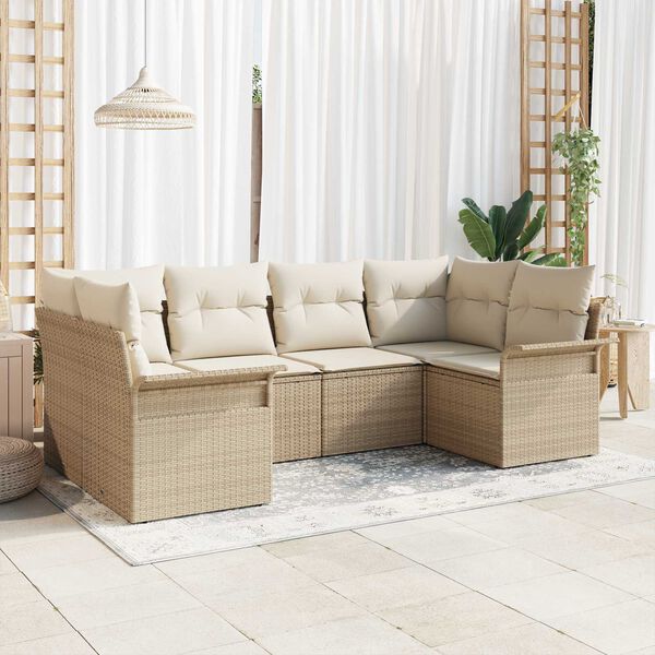 vidaXL Trädgårdsoffset med kudde 6 pcs Beige konstrotting