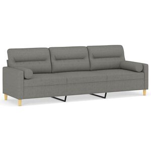 vidaXL 3-sitssoffa med kuddar&delar m&ouml;rkgr&aring; 210 cm tyg