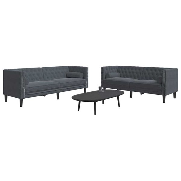 vidaXL Vardagsrumsoffa 2 pcs M&ouml;rkgr&aring; 194 x 74,5 x 70,5 cm Sammet