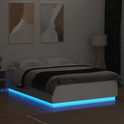 vidaXL Sängram med LEDs vit 150x200 cm konstruerad trä