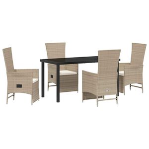 vidaXL Tr&auml;dg&aring;rdsm&ouml;belset med kudde 5 pcs Beige konstrotting