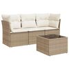 vidaXL Soffgrupp f&ouml;r tr&auml;dg&aring;rd med dynor 4 delar beige konstrotting