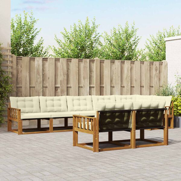 vidaXL Utomhussoffset med kudde 8 pcs Naturlig och Gr&auml;dde