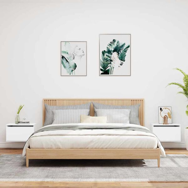 vidaXL V&auml;ggmonterade s&auml;ngbord med LED-lampor 2 st vit