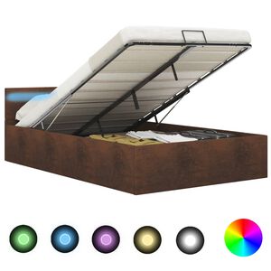 vidaXL S&auml;ngram med hydraulisk f&ouml;rvaring med LED brun tyg 120x200 cm