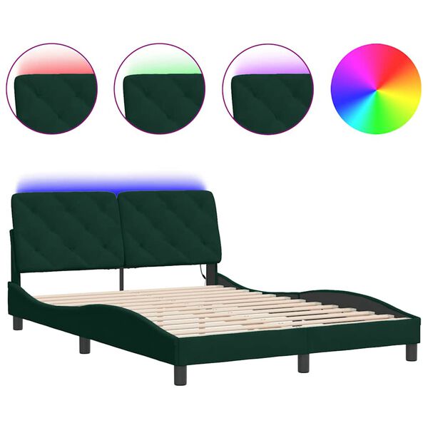 vidaXL Bed Frame with LED without Mattress Dark Green 140x200 cm Velvet