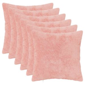 vidaXL Kudd&ouml;verdrag 6 st HEERLEN Rosa 30 x 30 cm Faux Kaninp&auml;ls