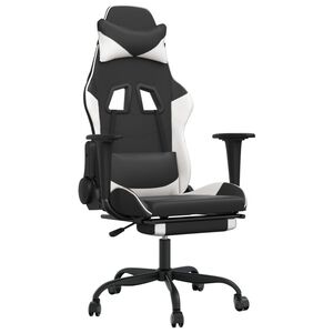 vidaXL Gamingstol med massage och fotst&ouml;d svart och vit konstl&auml;der
