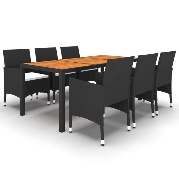 vidaXL Matgrupp f&ouml;r tr&auml;dg&aring;rden 7 delar konstrotting svart