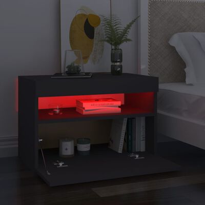 vidaXL Sängbord med LED-belysning 2 st grå 60x35x40 cm spånskiva