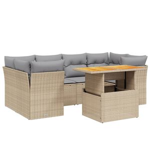 vidaXL Matgrupp f&ouml;r tr&auml;dg&aring;rden med dynor 7 delar beige konstrotting