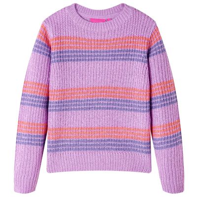 Stickad tröja med ränder för barn lila och rosa 92