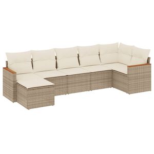 vidaXL Matgrupp f&ouml;r tr&auml;dg&aring;rden med dynor 7 delar beige konstrotting