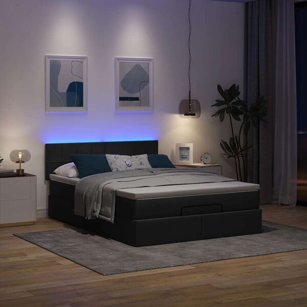 vidaXL Ottoman s&auml;ng med madrass och LED-lampor svart 140x190 cm tyg