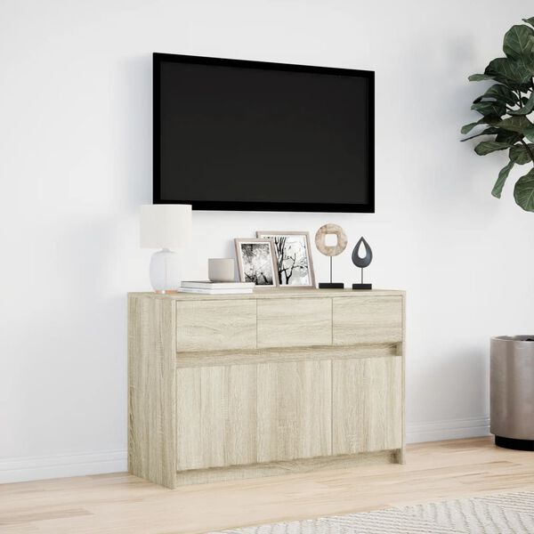 vidaXL Tv-b&auml;nk med LEDs sonoma-ek 91x34x61 cm konstruerat tr&auml;