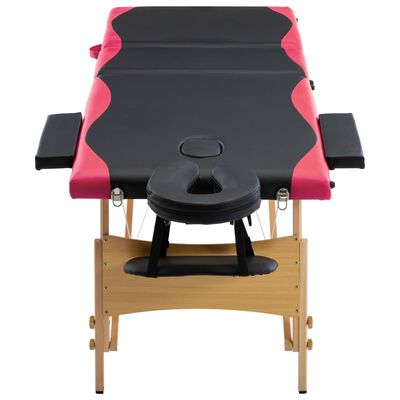 vidaXL Hopfällbar massagebänk 3 sektioner trä svart och rosa