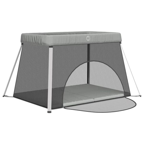 vidaXL Lekhage med madrass ljusgrå linnetyg