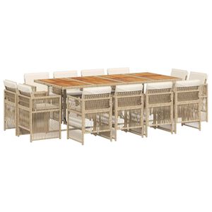 vidaXL Matgrupp f&ouml;r tr&auml;dg&aring;rden med dynor 13 delar beige konstrotting