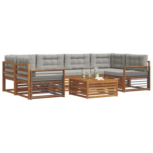 vidaXL Utomhussoffset med kudde 7 pcs Naturlig och Ljus Gr&aring;