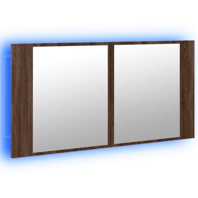 vidaXL Spegelskåp med LED brun ek 90x12x45 cm akryl