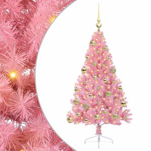 vidaXL Konstgjord F&ouml;rbelyst Julgran med 150 LED-lampor Rosa 120 cm PVC