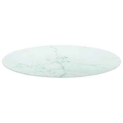 vidaXL Bordsskiva vit Ø80x1 cm härdat glas med marmortextur