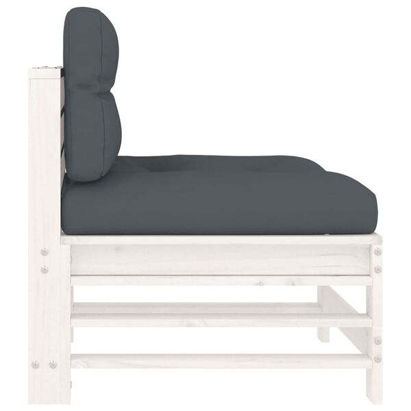 vidaXL Mittensoffa med dynor vit massiv furu