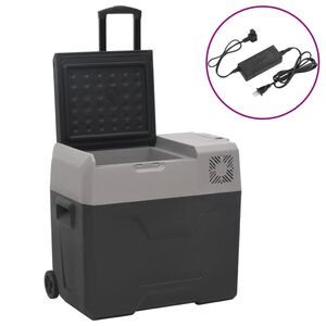 vidaXL Kylbox med hjul och adapter 40 L svart & gr&aring; polypropylen