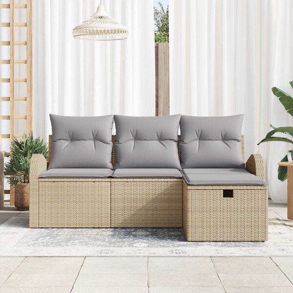vidaXL Soffset med kudde 4 pcs Beige och Ljusgr&aring; konstrotting